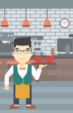 Bardak coffeee veya çay tepsisiyle tutan garson.