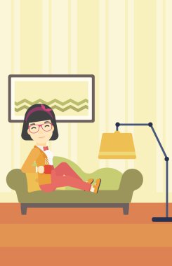 Wioman lying with cup of tea vector illustration.
