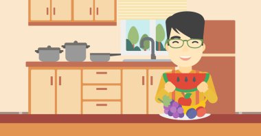 Adam karpuz vektör çizimi yiyor..