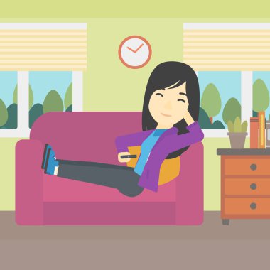 Woman lying on sofa vector illustration.