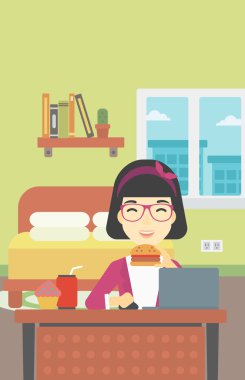 Hamburger vektör çizim yemek kadın.