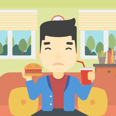 Adam yeme hamburger vektör çizim.