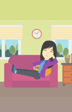 Woman lying on sofa vector illustration.