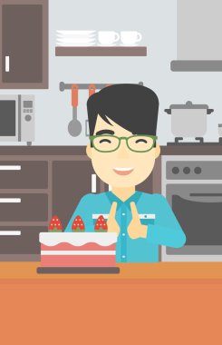 Pastaya günaha ile görünen adam.