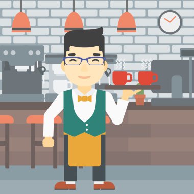 Bardak coffeee veya çay tepsisiyle tutan garson.