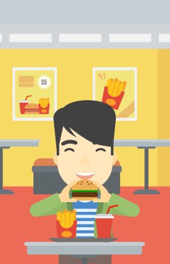 Adam yeme hamburger vektör çizim.