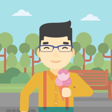 Adam dondurma vektör illüstrasyon yeme.