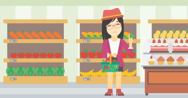 Woman refusing junk food vector illustration.