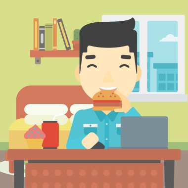 Adam yeme hamburger vektör çizim.