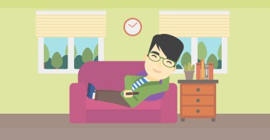 Kanepe vektör illüstrasyon üzerinde yatan adam.