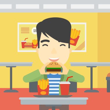 Adam yeme hamburger vektör çizim.