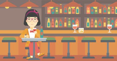 kadın restoranda içki şarap.