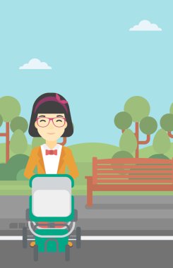 Anne bebek arabası ile yürüyüş.