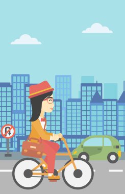 Kadın binicilik bisiklet vektör çizim.