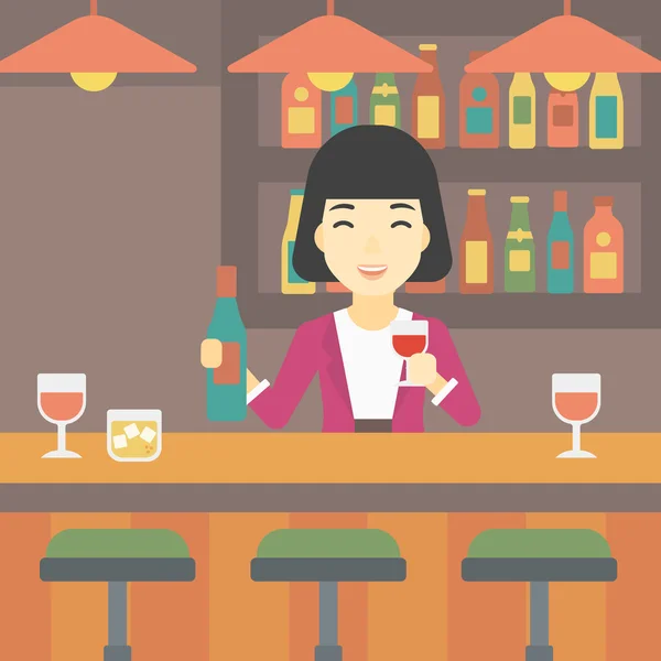 Barman staande aan de bar teller. — Stockvector