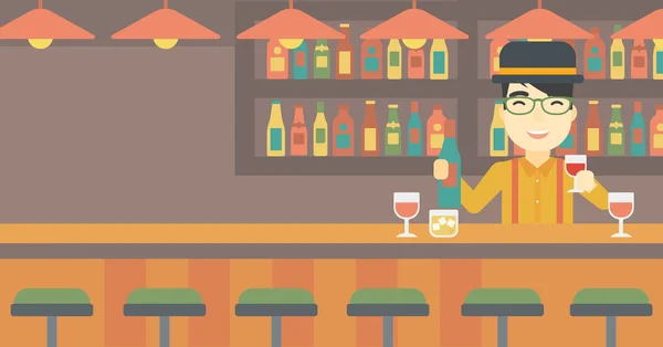 Barman staande aan de bar teller. — Stockvector