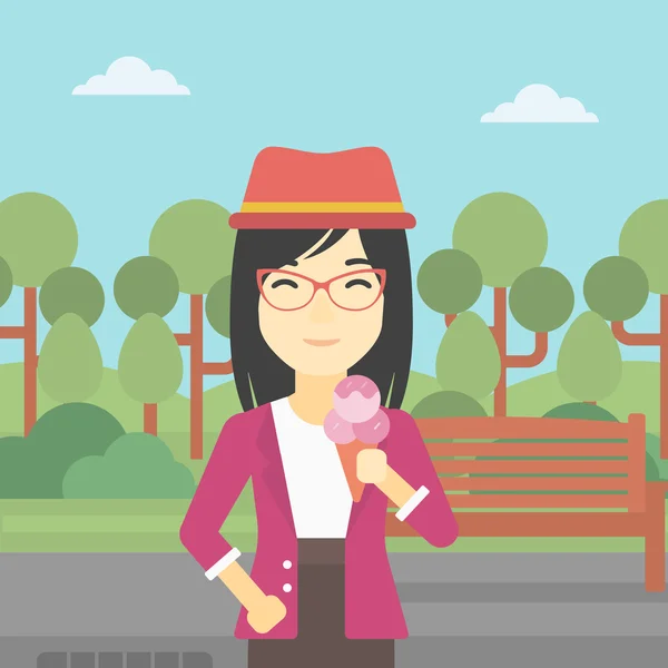 Woman eating ice cream vector illustration. — 스톡 벡터