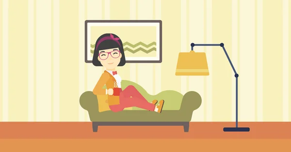 Wioman lying with cup of tea vector illustration. — Stok Vektör