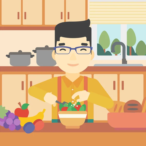 男子烹饪蔬菜沙拉矢量插图. — 图库矢量图片