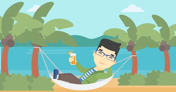 Homme refroidissant dans hamac avec cocktail . — Image vectorielle