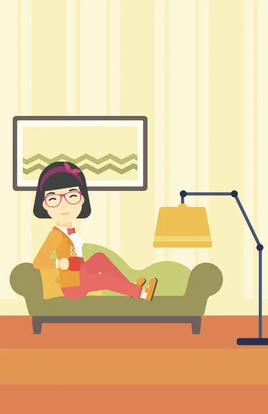 Wioman lying with cup of tea vector illustration. — Stockvector