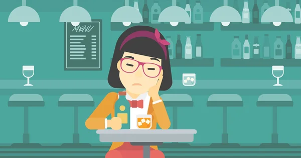 Woman drinking at the bar vector illustration. — Stock Vector