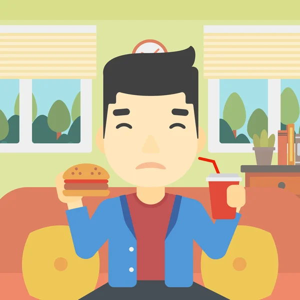 Man eating hamburger vector illustration. — Stock Vector