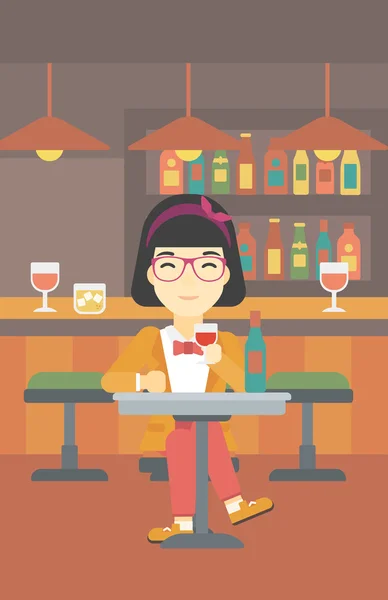 Γυναίκα πίνοντας κρασί στο εστιατόριο. — Διανυσματικό Αρχείο