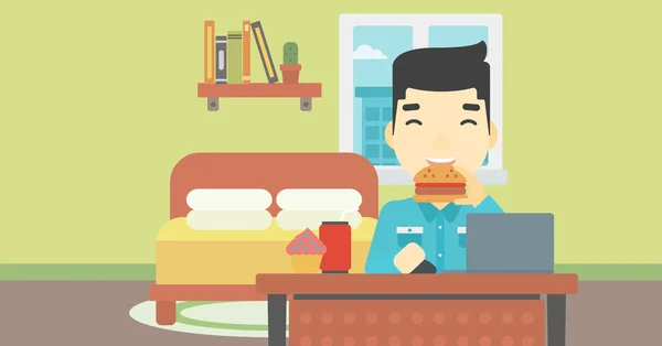 Člověk jíst hamburger vektorové ilustrace. — Stockový vektor