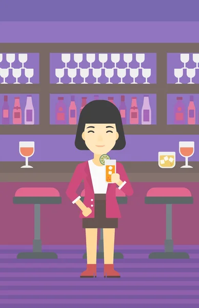 Жінка п'є апельсиновий коктейль у барі . — стоковий вектор