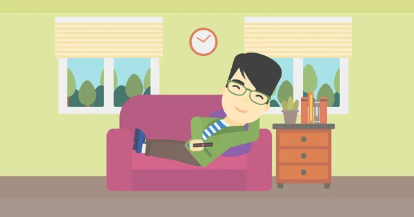 Homme couché sur le canapé illustration vectorielle . — Image vectorielle