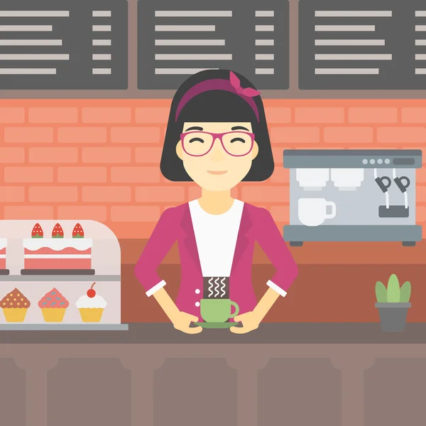 Vrouw koffie vectorillustratie maken. — Stockvector