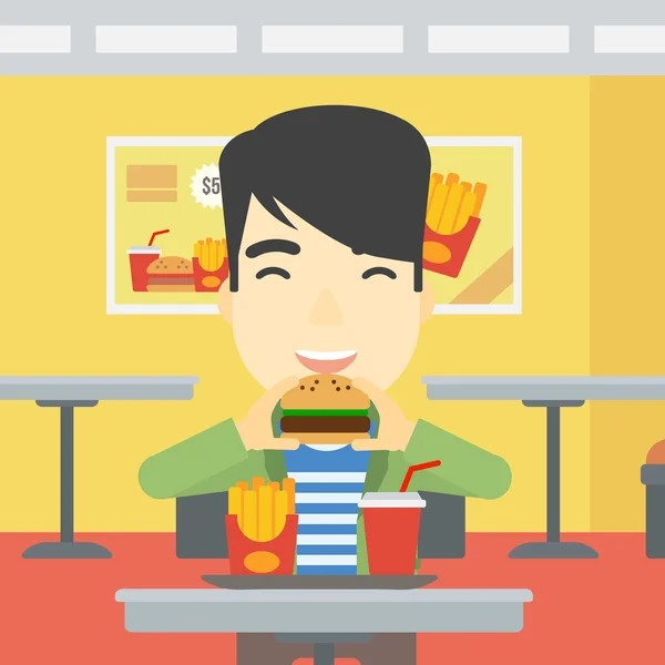 Man eating hamburger vector illustration. — Stock Vector