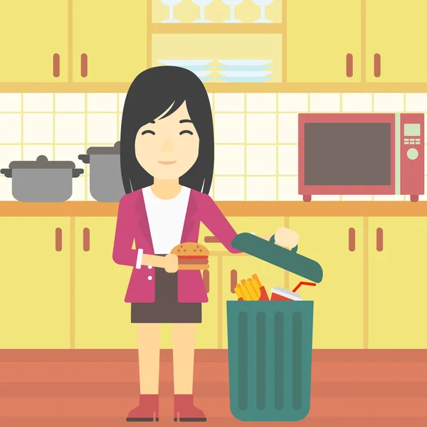 Mulher jogando junk food vector ilustração . — Vetor de Stock