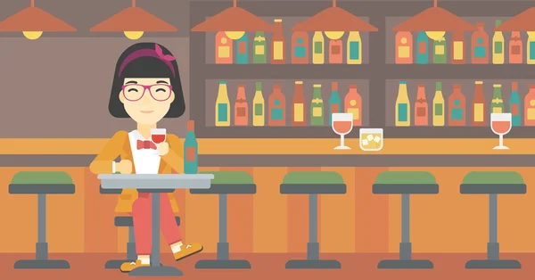 Mujer bebiendo vino en el restaurante . — Vector de stock