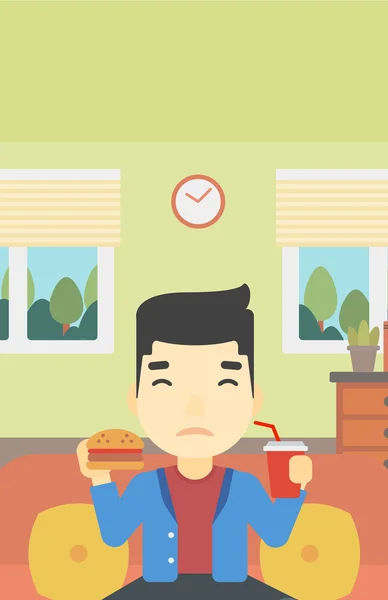 Homem comendo hambúrguer vetor ilustração . —  Vetores de Stock