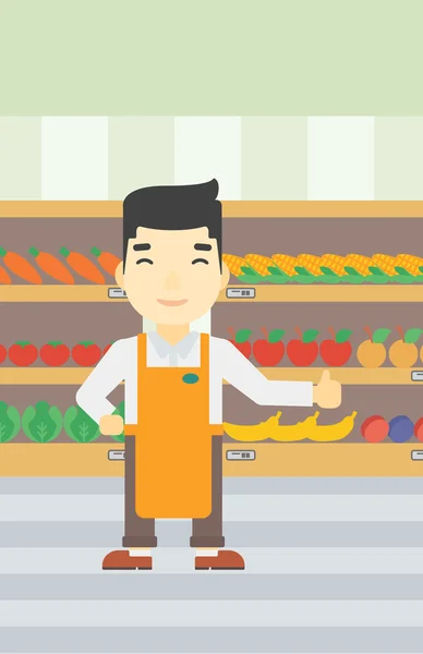 Ilustração amigável do vetor do trabalhador do supermercado . — Vetor de Stock
