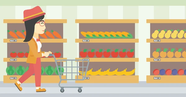 Cliente con ilustración vectorial carrito de compras . — Archivo Imágenes Vectoriales