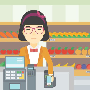 Müşteri ödeme kablosuz ile smartphone.