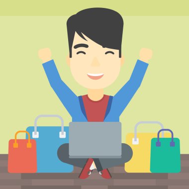 Onun laptop kullanma online alışveriş dostum.