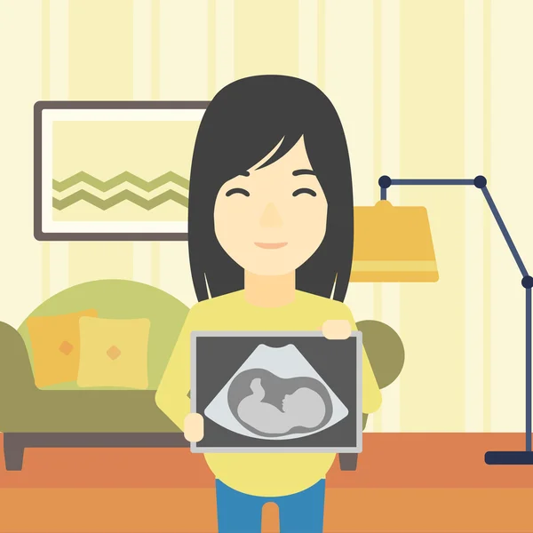 Gravid kvinna med ultraljud bild. — Stock vektor