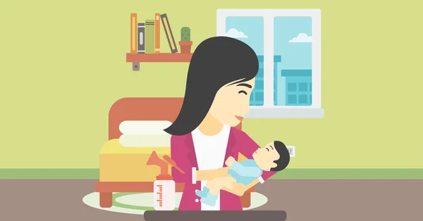 Mother with baby and breast pump. — Stock Vector