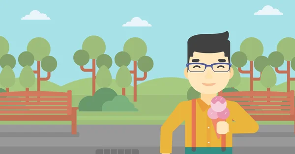 Hombre comiendo helado vector ilustración . — Vector de stock