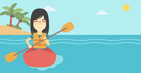 Mujer montando en kayak vector ilustración . — Archivo Imágenes Vectoriales
