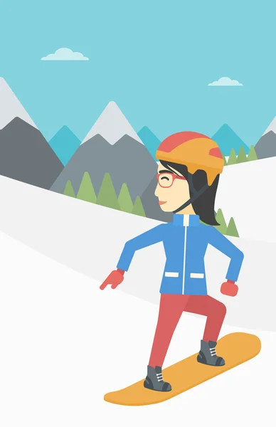 Young woman snowboarding vector illustration. — Stock Vector