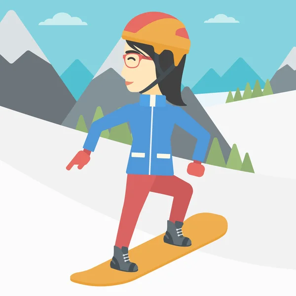 Young woman snowboarding vector illustration. — Stock Vector