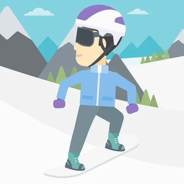 Jovem homem snowboard vetor ilustração . — Vetor de Stock