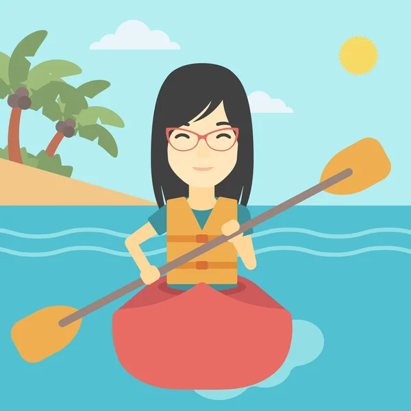 Mujer montando en kayak vector ilustración . — Vector de stock