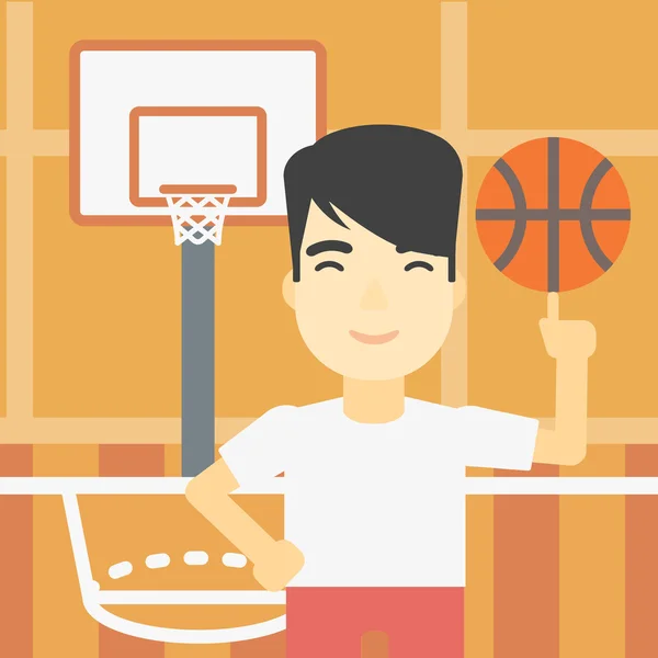 Basketbal speler draaiende bal. — Stockvector
