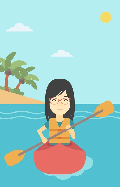 Woman riding in kayak vector illustration.